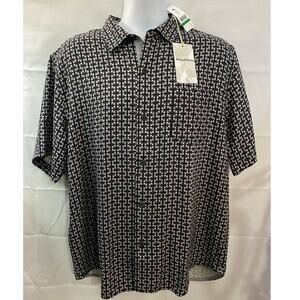 Tommy Bahama Camp Shirt Men's Large SS Costa Geo Print Silk Hawaiian Black